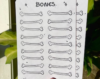 Gothic Bones Planner Sticker Sheet, Black Ink, Cute and Scary, Horror, Spooky, Bullet journal, Sketchbook, for Journaling