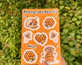 Honeybee Themed Sticker Sheet, Honeycomb Hearts, Cute and Spooky, Bullet Journal Sticker, Sticker Sheet for Journaling