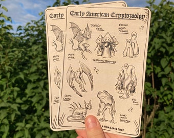 American Cryptozoology Themed Sticker Sheet, Crosshatching Style, Historic, Mothman, Bigfoot, Cryptids, for Journals, sketchbooks, etc