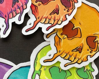 Dripping Skull Sticker, Every Color of the Rainbow *WATER RESISTANT* Spooky, Trippy, Vibrant, Fun for laptops, notebooks, water bottles, etc