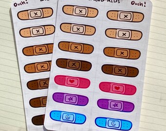 Band-aid Sticker Sheet, 4x6 in, Scrapbooking, Bullet Journal, Rainbow, Skin Color Inclusive, Kid Core, Boo Boo, Sticker Sheet for sketchbook