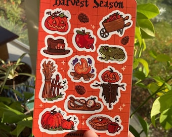 Garden Wall Cozy Sticker Sheet, Fall, Autumn, Orange, Harvest, Nature, Witchy, Gifts, Cartoon, for journals, sketchbooks, etc