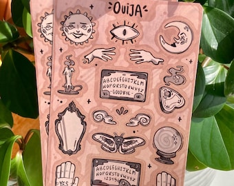 Feuille d'autocollants pour tableau parlant, Ouija, fantôme, planchette, spirituel, vintage, effrayant, autocollant de sorcière, cadeau de sorcière, journaux, carnet de croquis, etc.