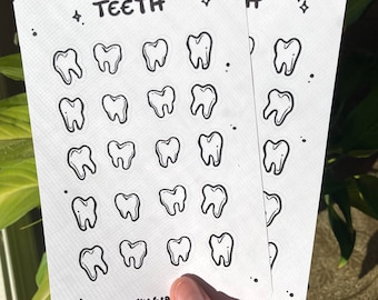 Gothic Teeth Planner Sticker Sheet, Black Ink, Cute and Scary, Horror, Spooky, Bullet journal, Sketchbook, for Journaling