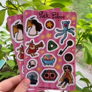 Pink Palace Movie Sticker Sheet, Button, Keys, Other mother, Cute, Pink, Doll, Vintage, for Journals, sketchbooks, etc