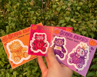 Scare Bear Mini Sticker Sheet, Alternative Teddy Bear, Plushie, Creepy but Cute, Kidcore, Nostalgic, Neon, Stationery, Sketchbook Sticker,