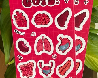 Guts Anatomy Sticker Sheet, Horror, Body Horror, Pink, Science, Weirdcore, Biology, for journal, sketchbook, etc
