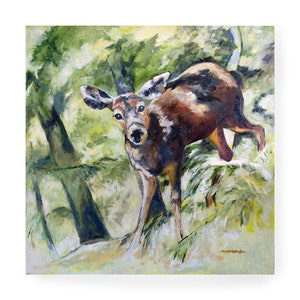 Square art, Deer painting, forest animal art, woodland animal print, nursery art, neutral decor, fall artwork, cabin decor, cute animal art