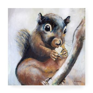 Vierkante kunst, Eekhoorn print, kwekerij kunst, bos print, neutraal decor, herfst kunstwerk, bosrijk huis, schattige dierlijke kunst