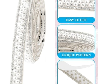 Pearl Rhinestone Self Adhesive Tape Border Craft Sticker Strip Roll W 1cm L 91cm