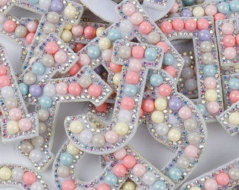 Pearlised Pastel Pearl Rhinestone Letter Patch Patches Iron on Sew on Alphabet