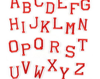 A-Z Red Letter Patch Patches Iron or Sew on Alphabet Embroidery Customise Clothing