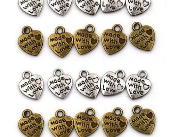Made With Love Heart Sew Glue Craft Charm Garment Clothing Label Tags Handmade