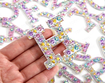 Multicoloured Crystal Rhinestone Letter Patch Patches Iron on Sew on Alphabet