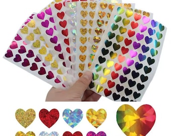 Heart Stickers Peel and Stick Hearts Laser Hologram Holographic Glitter 13mm