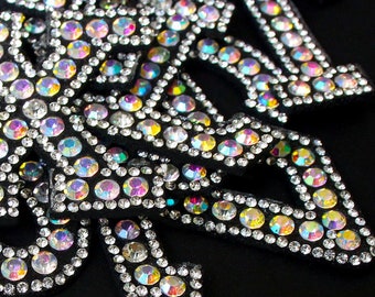 AB Rhinestone Letter Patch Patches Glue or Sew on Alphabet Crystal 4.5cm
