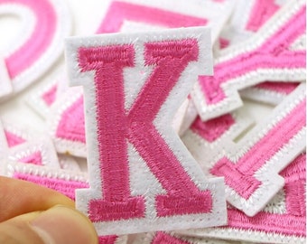 Pink Letter Patch Iron or Sew on Alphabet Embroidery Customise Clothing