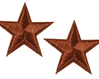 2 Dark Brown STAR Patches Iron On Sew On Stars Patch Embroidered Applique Badges