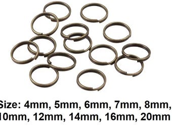 Antique Bronze Keyring Split Rings Key Chain Craft Jewellery Links Various Sizes 4-20mm