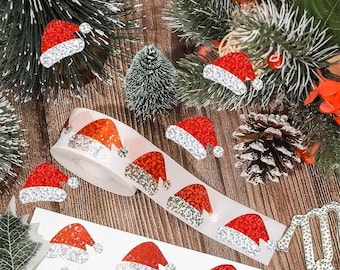 Christmas Stickers Santa Hat Diamond Sparkle Peel & Stick Labels Gift Sticker