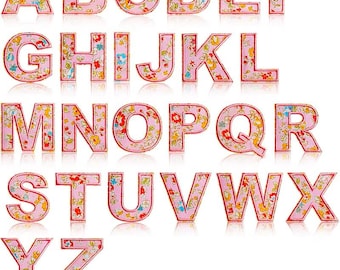 5cm Pink Letter Flower Patch Iron on Alphabet Flowers Patches Customise Clothes