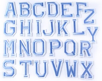 A-Z Light Blue Letter Patch Patches Iron or Sew on Alphabet Embroidery Customise Clothing