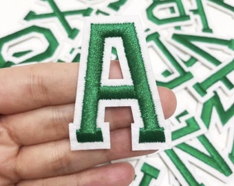 A-Z Green Letter Patch Patches Iron or Sew on Alphabet Embroidery Customise Clothing