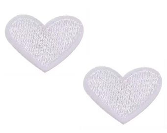 2 White Heart Patches Iron On Sew On Hearts Patch Embroidered Applique Badges