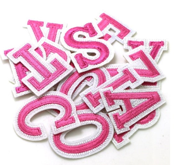 Patch Letters Pink White Embroidered 4.5cm Iron On Sew On Patches Appliqué