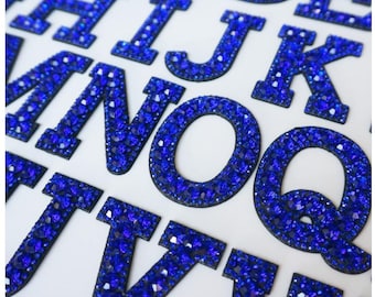 45mm / 4.5cm Blue Rhinestone Letter Patch Patches Iron / Sew on Alphabet Crystal