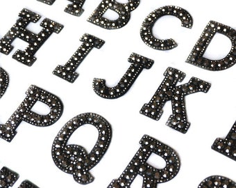Black Rhinestone Letter Patch Patches Glue or Sew on Alphabet Crystal 4.5cm Tall