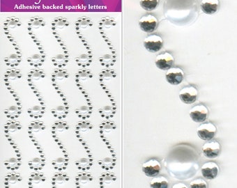 Pearl Scroll 20pc Sheet Self Adhesive Stickers Diamante Embellishments Rhinestone Wedding Card Scrapbook