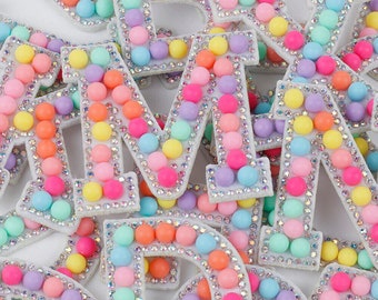 Colourful Pearl Rhinestone Letter Patch Patches Iron on Sew on Alphabet Crystal