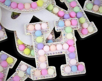 Pastel Pearl Rhinestone Letter Patch Patches Iron on Sew on Alphabet Crystal #2