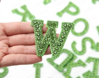 5.5cm 3D Rhinestone Green Patches Letter Alphabet Patch Iron on Letters Words