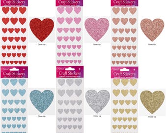 Self Adhesive Glitter Heart Sparkly Stickers Sheet of 30 - 4 Sizes of Hearts