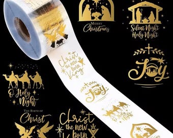 Christmas Stickers Gold Nativity Transparent Peel & Stick Labels Gift Sticker