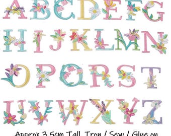 Flower Letter Patch Iron on or Sew on Alphabet Embroidery Clothing Patches 3.5cm