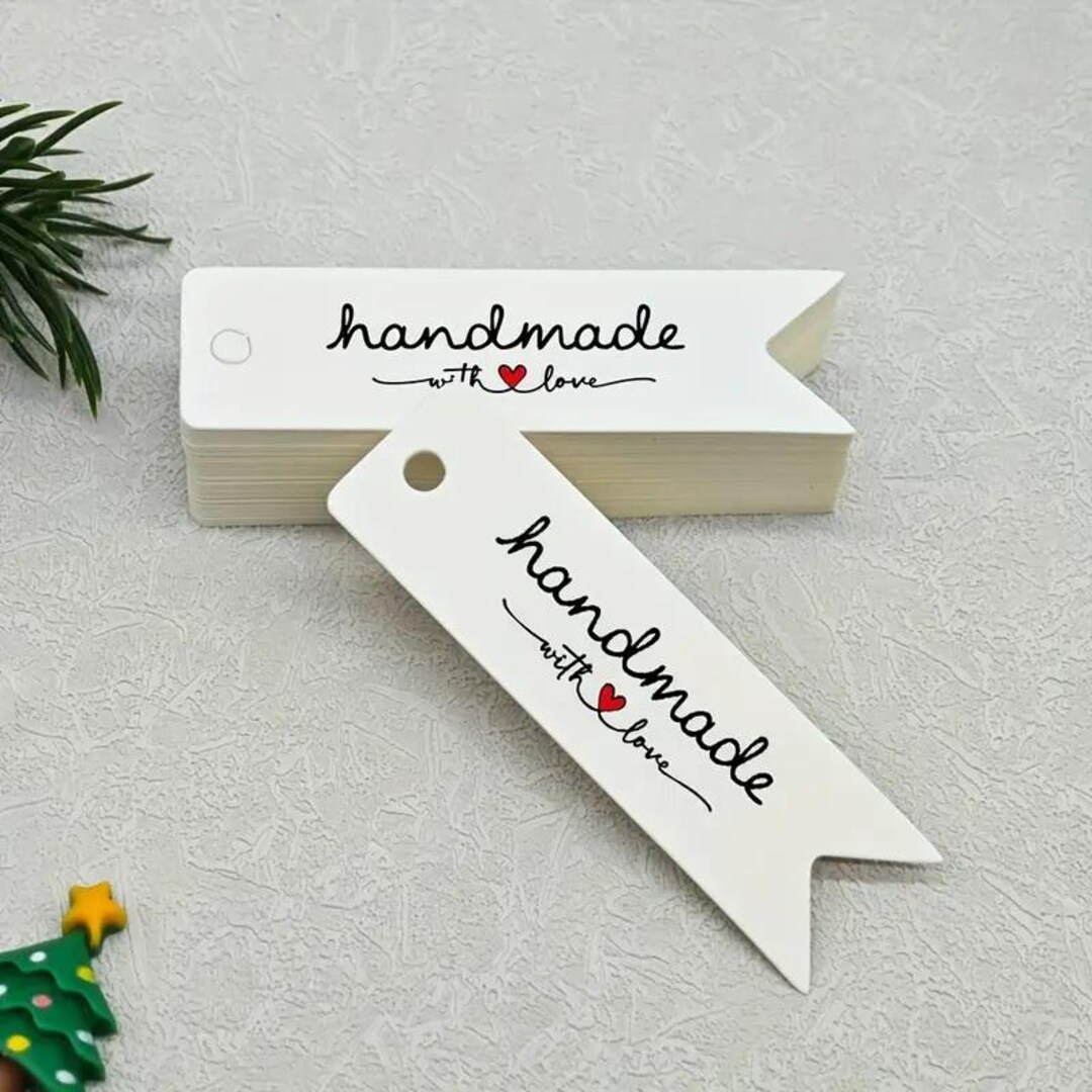100 X Handmade With Love Tags 7x2cm White Hand Made Tag - Etsy UK