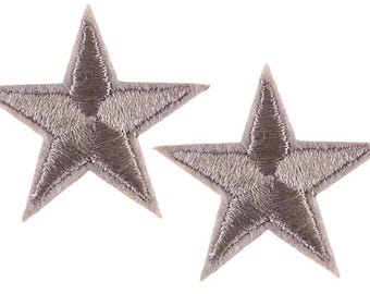2 Grey STAR Patches Iron On Sew On Stars Patch Embroidered Applique Badges