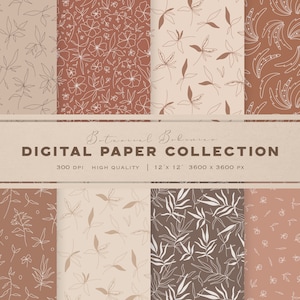 Digitaal bohopapier herfst – neutrale kleur stof naadloze patronen – herfst digitale achtergrond – botanisch afdrukbaar papier – commercieel gebruik