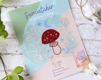 Mushroom Suncatcher Window Cling, Rainbow Window Prism, Magical Mushroom Suncatcher, Window Sticker, Reusable Suncatcher, Unique Gifts