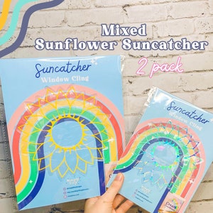 Mixed (5&quot; & 6.5&quot;) 2 Pack Sunflower Suncatcher Window Cling Bundle, Rainbow Window Prism, Window Suncatcher Decal, Rainbow Maker