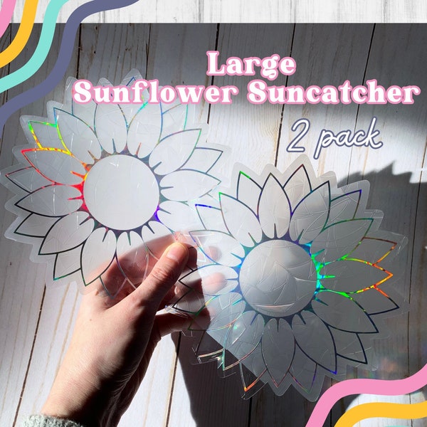 Large (6.5") 2-Pack Sunflower Suncatcher Window Cling Bundle, Rainbow Window Prism, Window Suncatcher Decal, Rainbow Maker