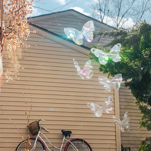 Flying Butterflies Suncatchers, 6 Suncatcher Set, Rainbow Window Prism, Window Suncatcher Decal, Rainbow Maker, Window Decal