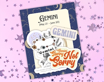 Gemini Zodiac Sticker Pack: Matte Waterproof Astrology Stickers
