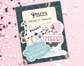 Pisces Zodiac Sign Sticker Pack, Astrology Stickers, Aries Sticker, Sticker Pack, Star Sign, Christmas Gift, Laptop Sticker, Tumbler Sticker