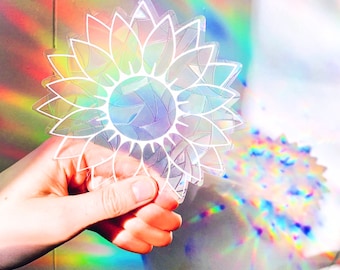 Sunflower Suncatcher Window Cling, Rainbow Window Prism, Window Suncatcher Decal, Rainbow Maker, Flower Suncatcher, Suncatcher Sticker