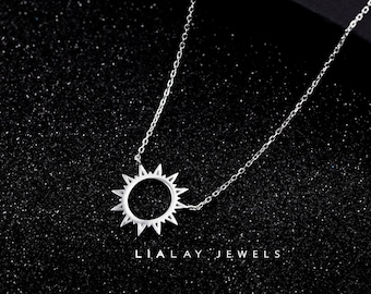 Sun Necklace, Sterling Silver Sunburst Necklace, Minimalist Necklaces, Sunshine Necklace, Sun Pendant
