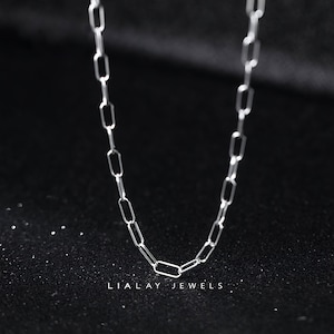 Silver Paperclip Necklace, Preppy Necklace, Silver Chain Link Choker, Minimalist Necklace Chain in Sterling Silver
